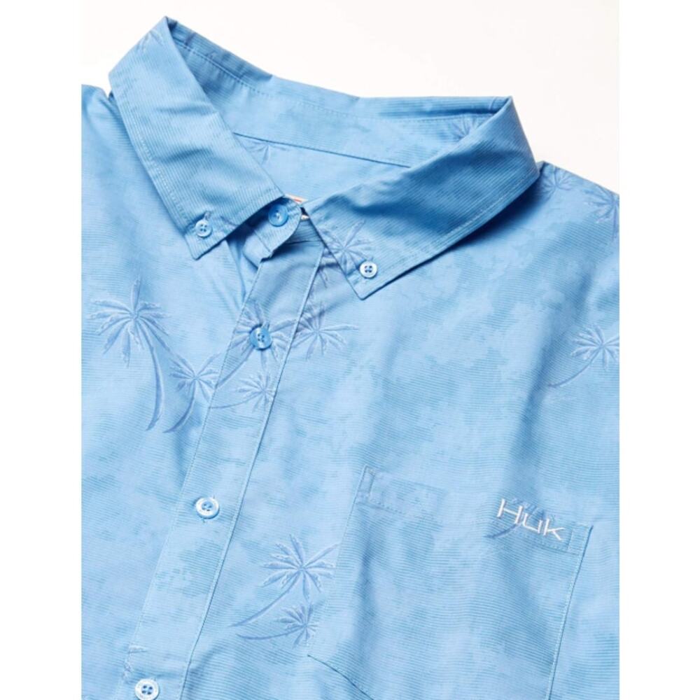 Huk Blue Palm Print Button Down Shirt Mens Small NWT Fishing Beach - Picture 4 of 5